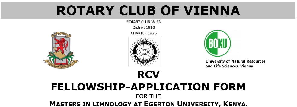 ROTARY CLUB VIENNA RCV - FELLOWSHIP PROGRAMME to follow course at Egerton University, Njoro Campus, Kenya