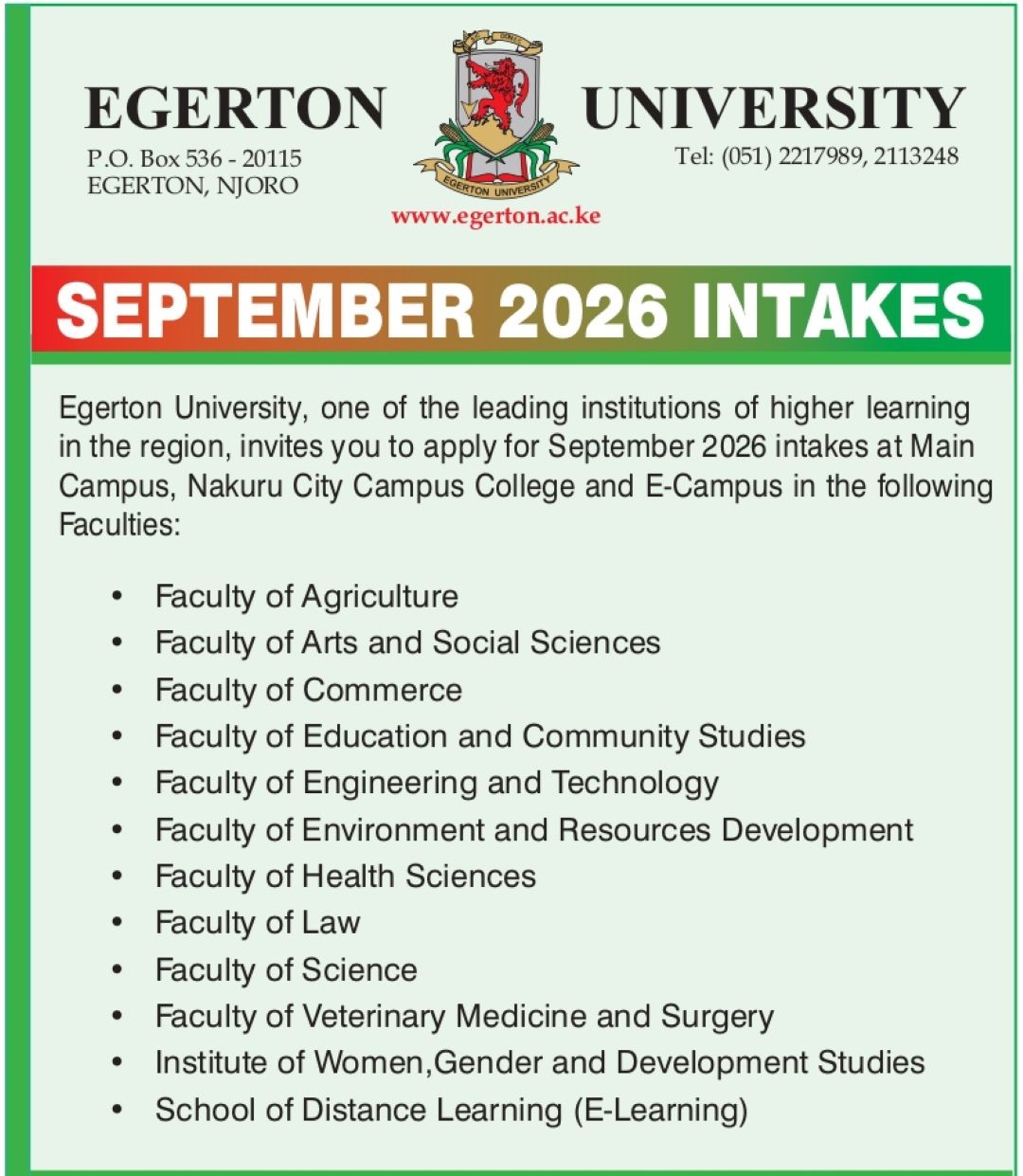September Intake - 2026 