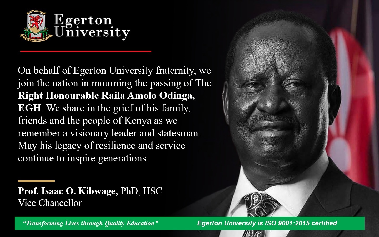 His vision for Kenya will continue to guide generations. Rest in peace, Rt. Hon. Raila Amolo Odinga, EGH.